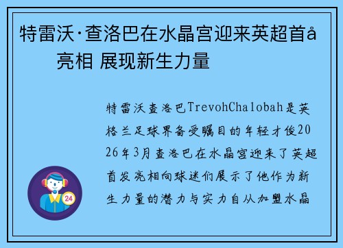 特雷沃·查洛巴在水晶宫迎来英超首发亮相 展现新生力量